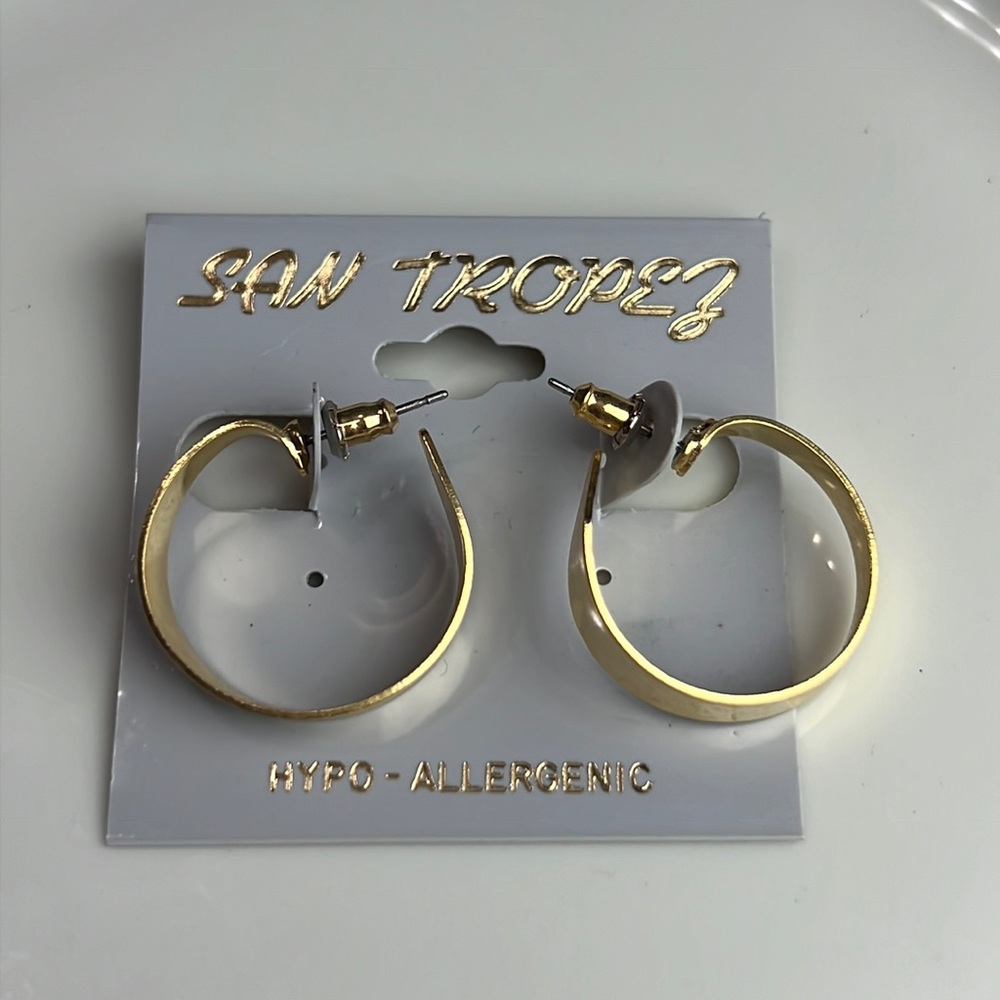 Vintage San Tropez Gold Tone 1" Wide Hoop Earrings NWT 3 for 25